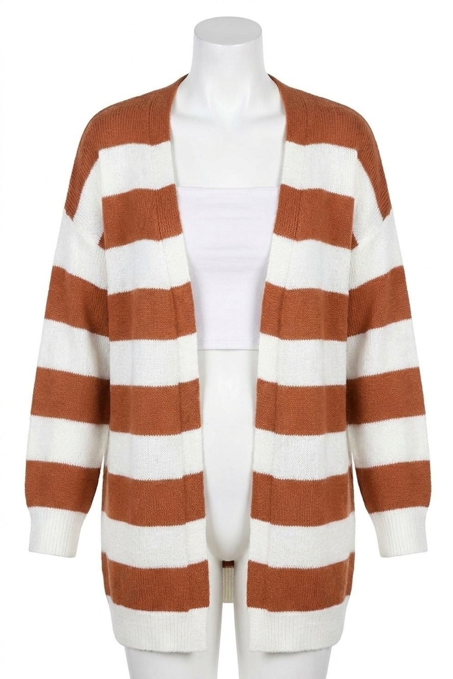 NEW BIBI wide stipre open front hairy cardigan in rust